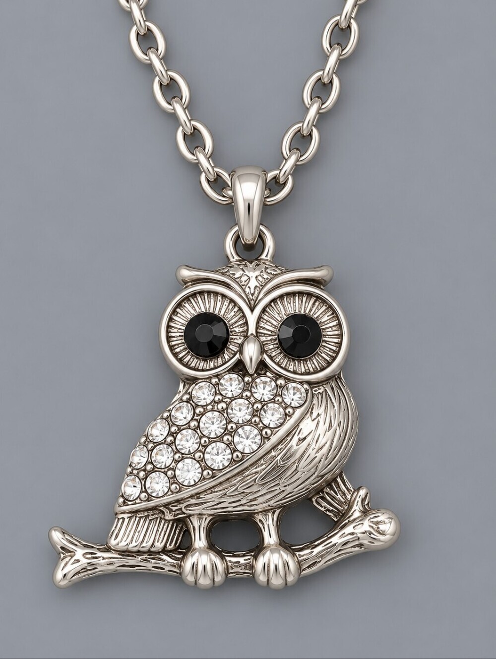 3/$30 Silvertone Owl Pendant Chain Necklace
